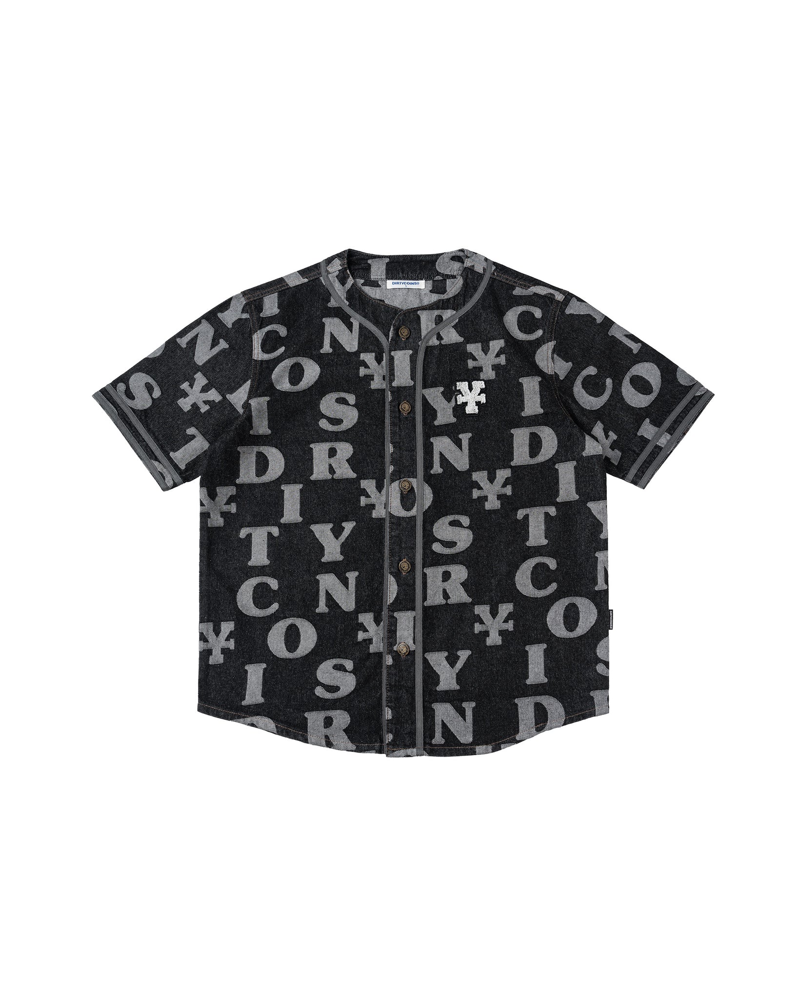 Letters Monogram Denim Jersey Shirt - Black